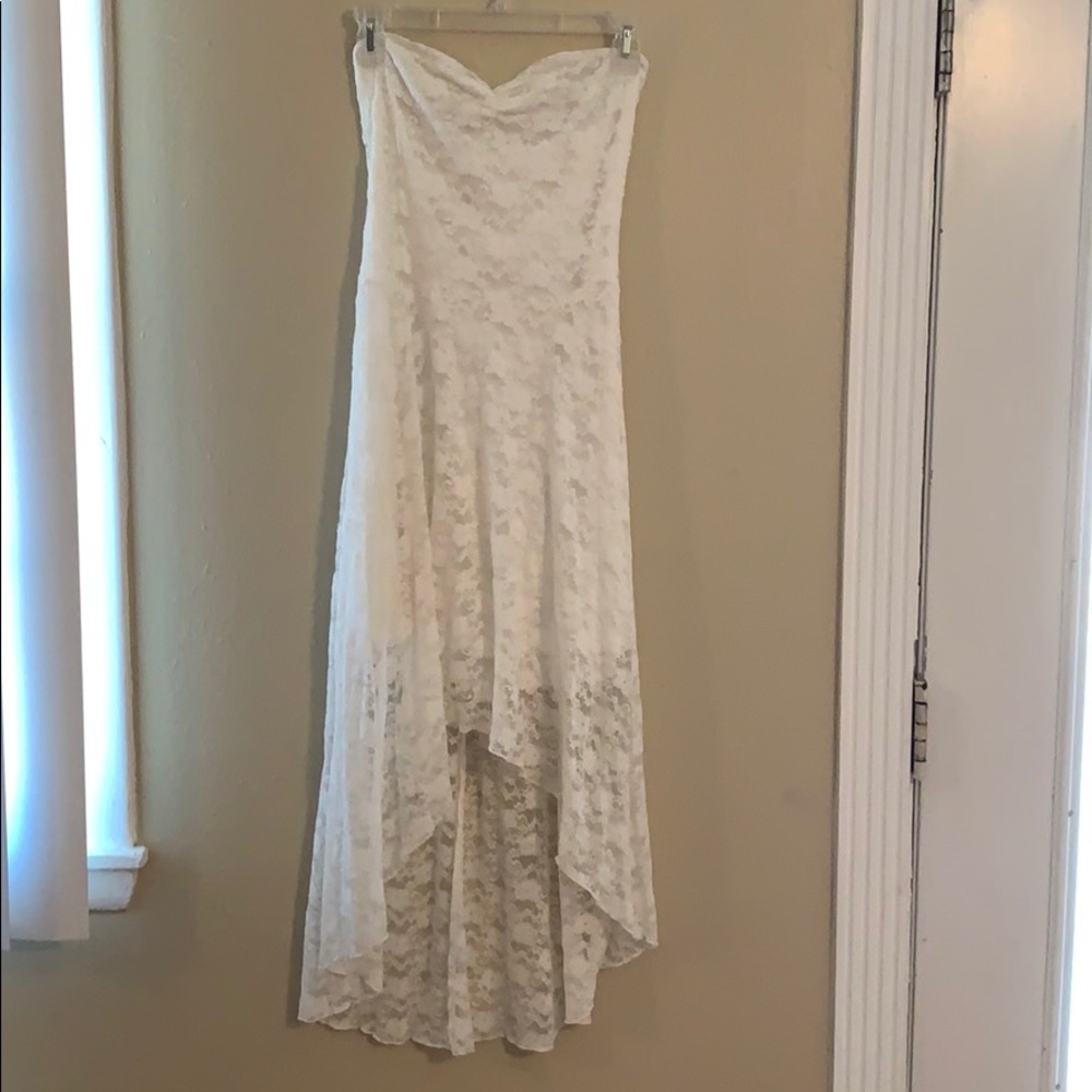 High low white lace dress